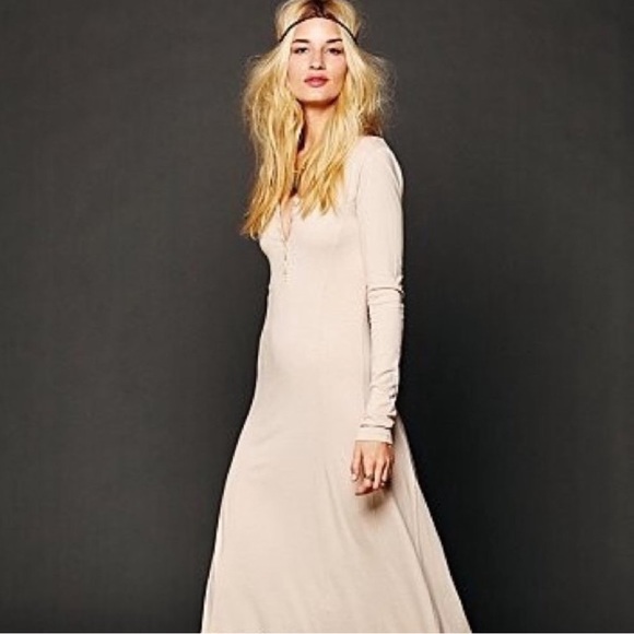 🆕FREE PEOPLE BEACH XS CREAM MILES OF HENLEY MAXI DRESS NATURAL EL TOPO SWEATER - Picture 4 of 15